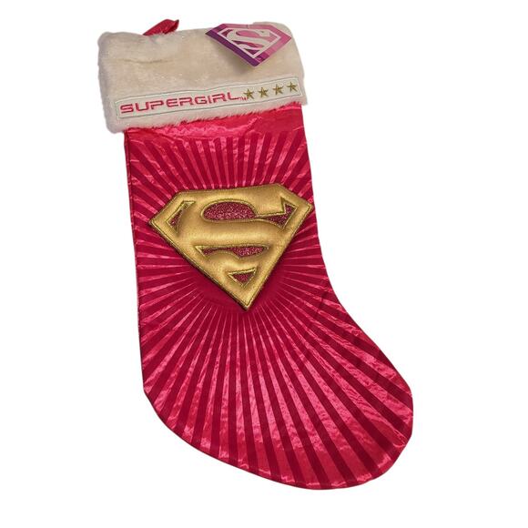 Supergirl Christmas Stocking NEW by Kurt S Adler 18" Hot Pink "S" Logo DC Comics - Picture 1 of 11
